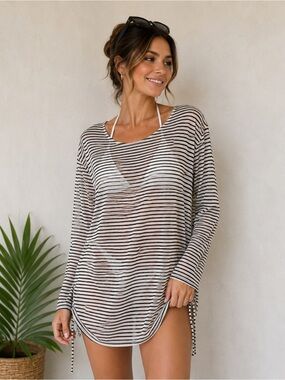 Swimsuits For All Striped Swim Cover Up Tunic Size 24